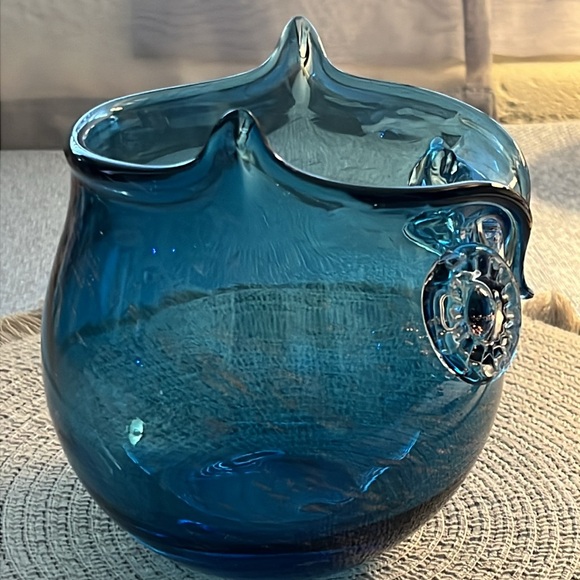 Blown Glass Owl Bowl Vase - Blue - Picture 8 of 11